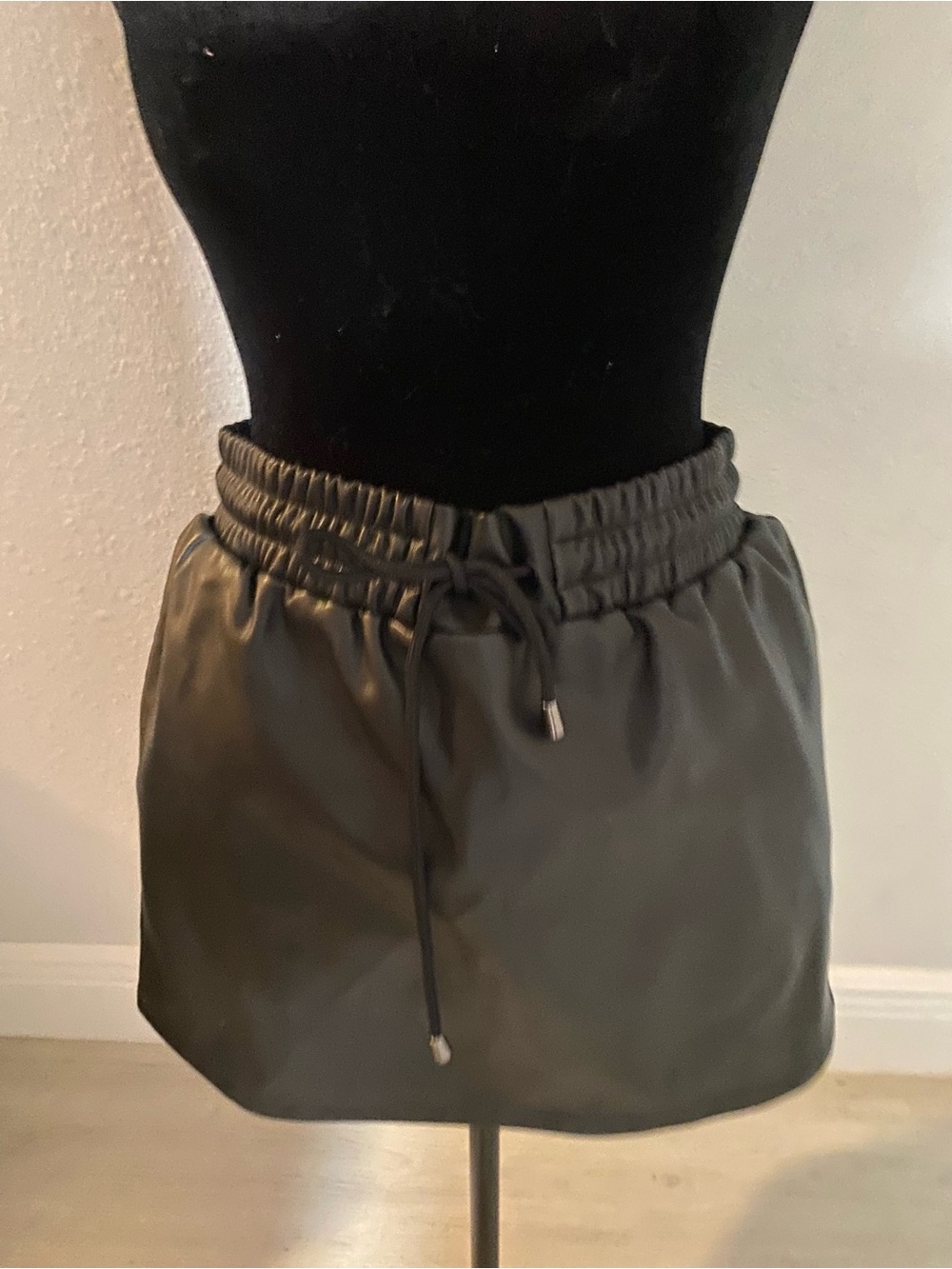 Tinseltown Olive Green Drawstring Mini Skirt